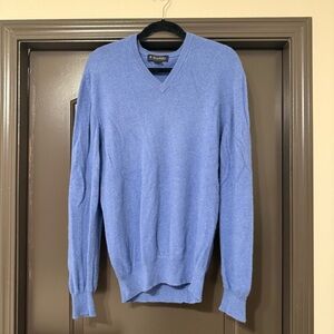 Brooks brothers cornflower blue v-neck three ply cashmere sweater size L
